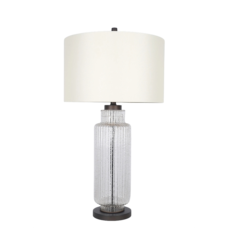 Maklaine Modern Ripple Glass Table Lamp with Gold Flecks and Linen Shade