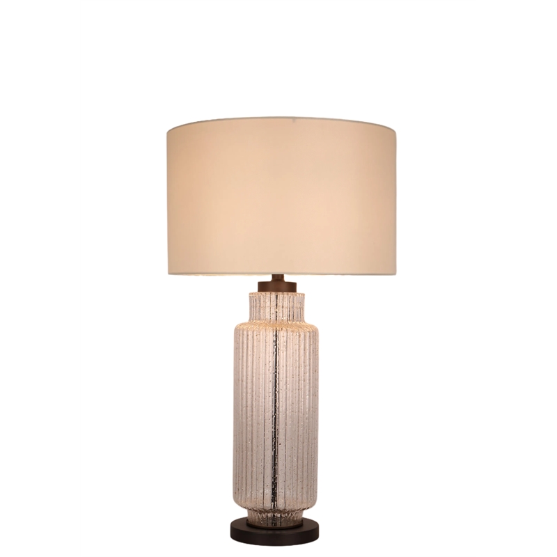 Maklaine Modern Ripple Glass Table Lamp with Gold Flecks and Linen Shade
