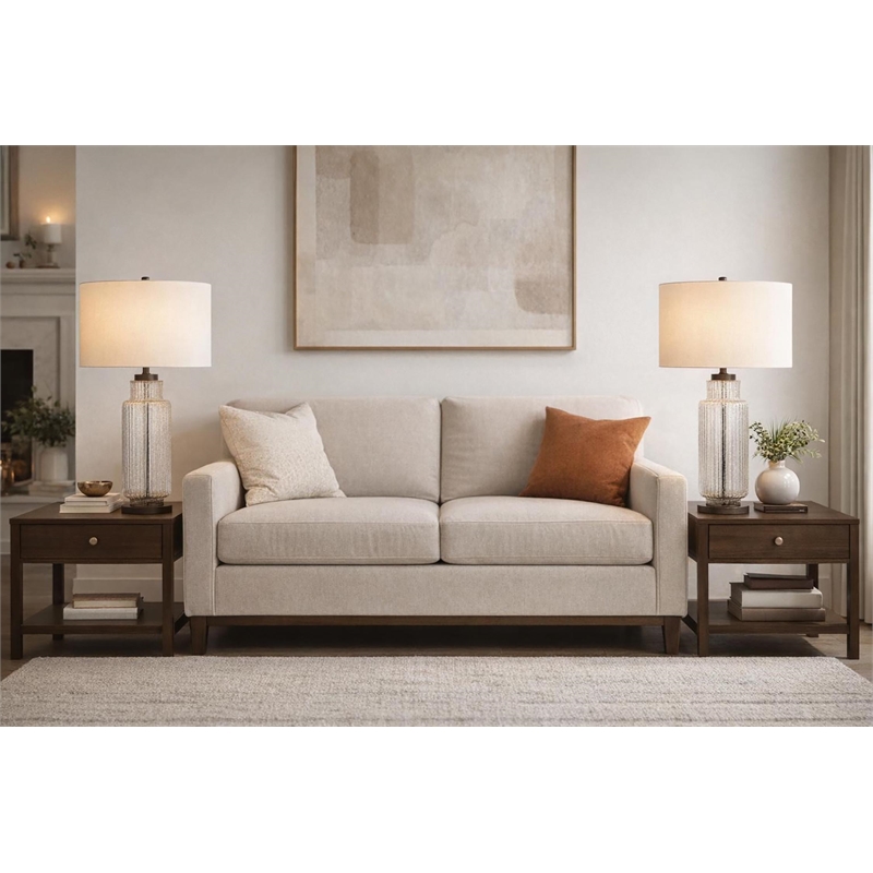 Maklaine Modern Ripple Glass Table Lamp with Gold Flecks and Linen Shade