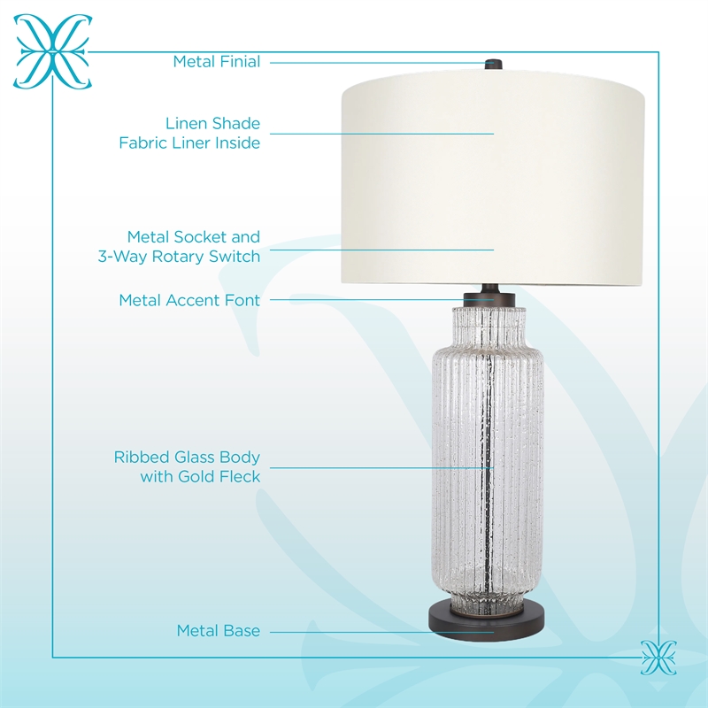 Maklaine Modern Ripple Glass Table Lamp with Gold Flecks and Linen Shade