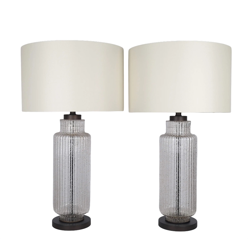 Maklaine Modern Ripple Glass Table Lamp with Gold Flecks and Linen Shade