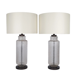 Maklaine Modern Ripple Glass Table Lamp with Gold Flecks and Linen Shade