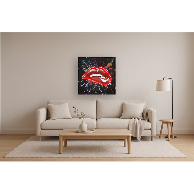 Maklaine Multi-Color Canvas Wall Art with Neon Glow and Black Frame