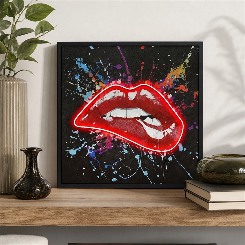 Maklaine Multi-Color Canvas Wall Art with Neon Glow and Black Frame