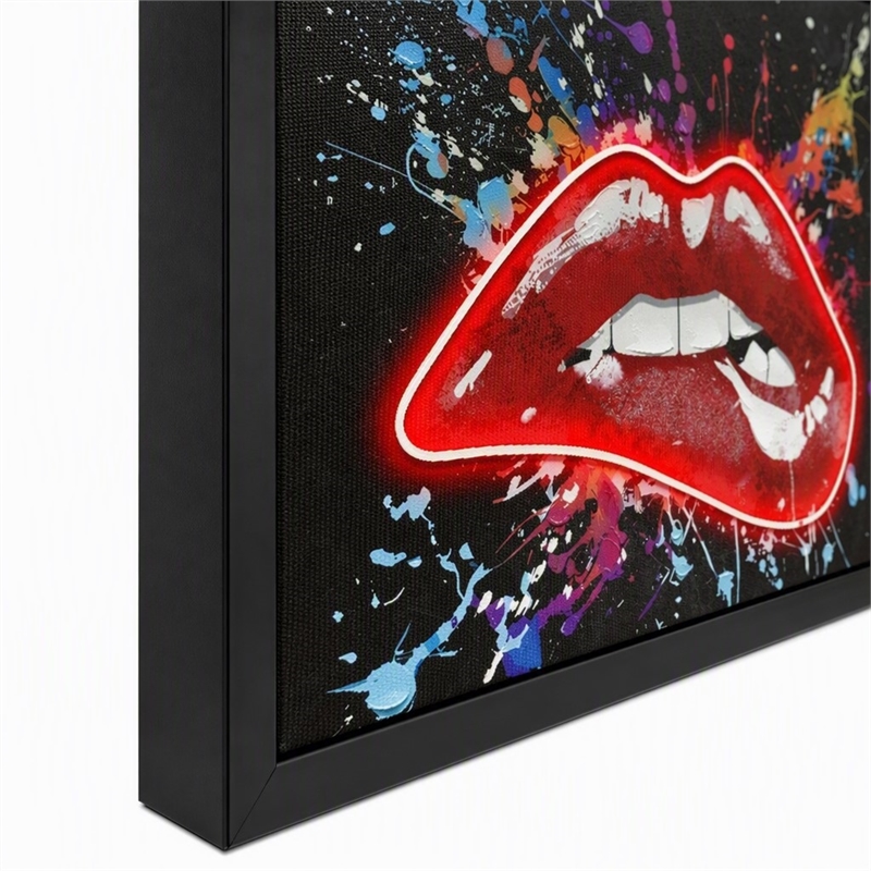 Maklaine Multi-Color Canvas Wall Art with Neon Glow and Black Frame