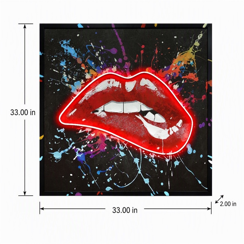 Maklaine Multi-Color Canvas Wall Art with Neon Glow and Black Frame