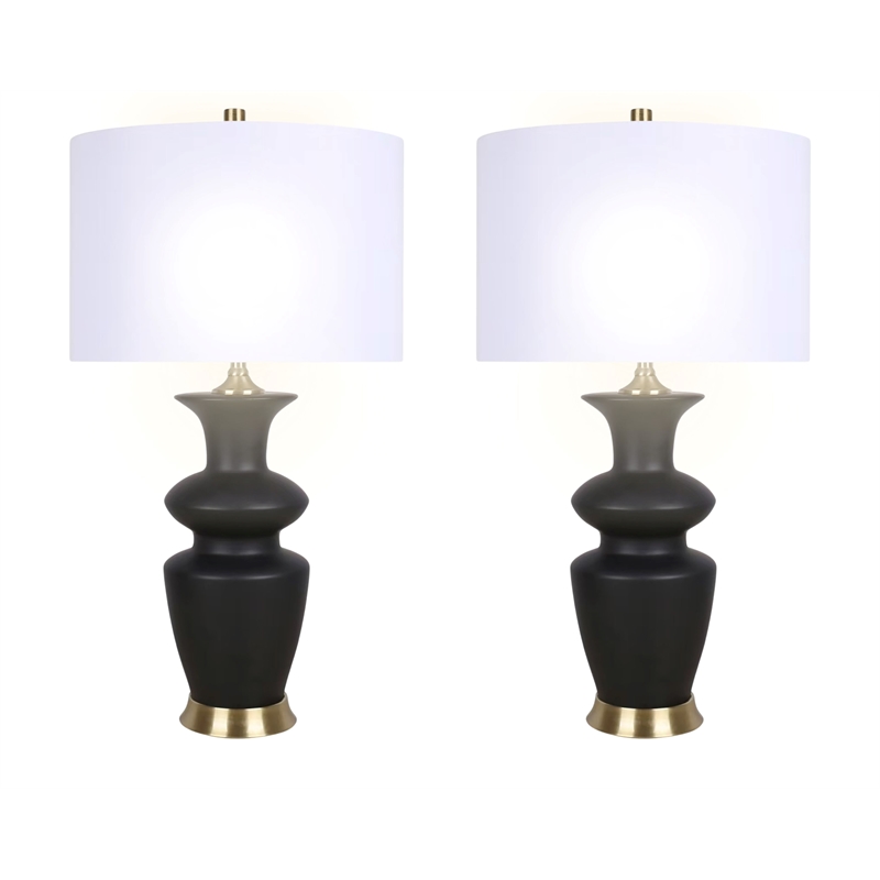 Maklaine Ceramic Table Lamp with Black Base and Soft Gold Accents