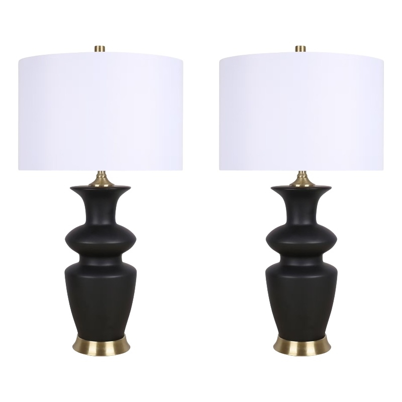 Maklaine Ceramic Table Lamp with Black Base and Soft Gold Accents