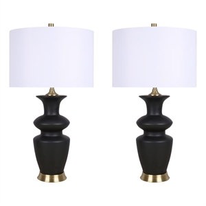 Maklaine Ceramic Table Lamp with Black Base and Soft Gold Accents