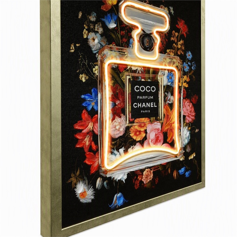 Maklaine Floral Canvas Wall Art with Neon Lighting in Multi-Color