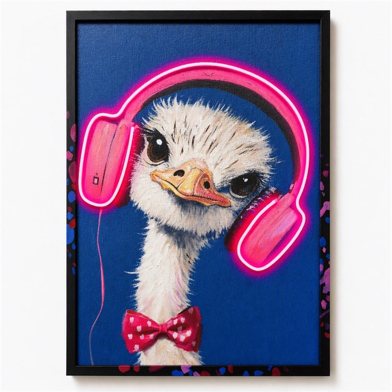 Maklaine Neon Ostrich Framed Canvas Wall Art with Lighting Features