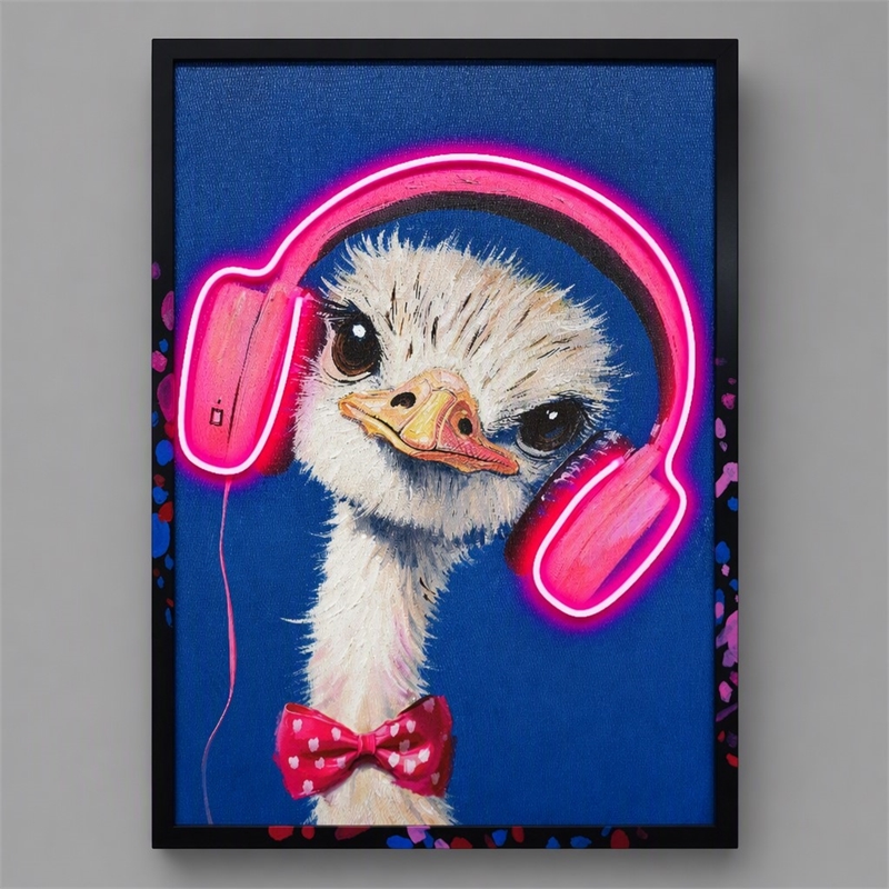 Maklaine Neon Ostrich Framed Canvas Wall Art with Lighting Features