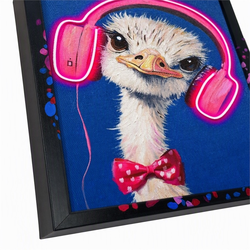 Maklaine Neon Ostrich Framed Canvas Wall Art with Lighting Features