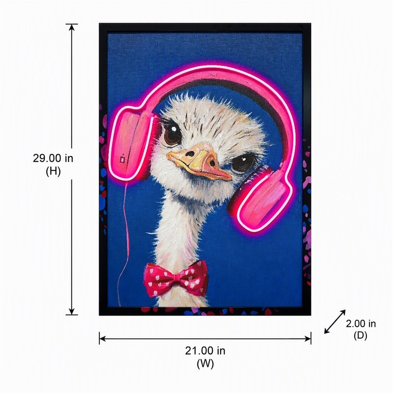 Maklaine Neon Ostrich Framed Canvas Wall Art with Lighting Features