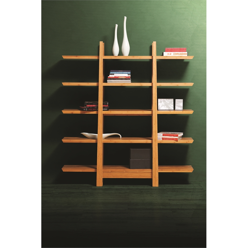 Maklaine Golden Bamboo Shelf with 5 Shelves and Cinnamon Stripe Inlay