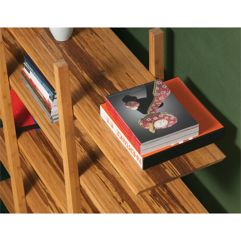 Maklaine Golden Bamboo Shelf with 5 Shelves and Cinnamon Stripe Inlay