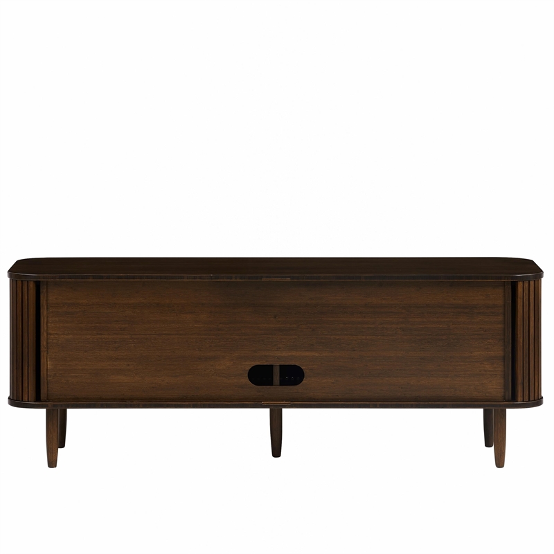Maklaine Coffee Bamboo Console Table with Sliding Tambour Doors