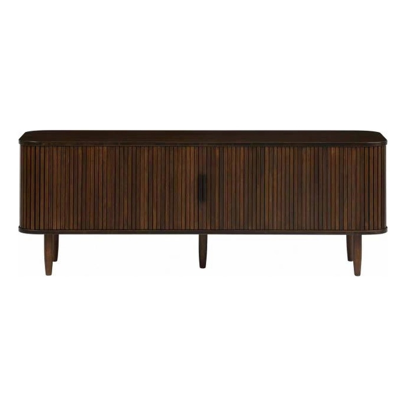 Maklaine Coffee Bamboo Console Table with Sliding Tambour Doors