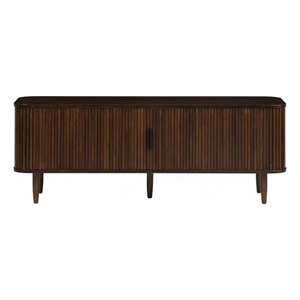 Maklaine Coffee Bamboo Console Table with Sliding Tambour Doors