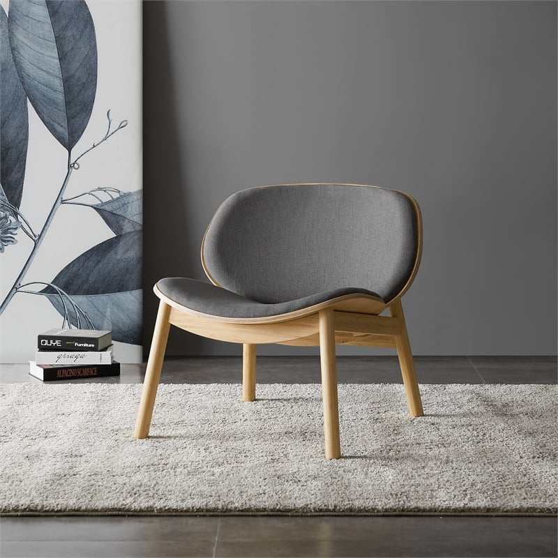 Maklaine Curved Lounge Chair Upholstered in Sand-Grey Fabric