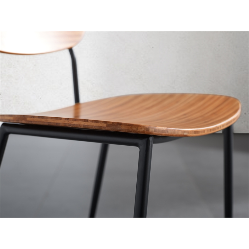 Maklaine Dining Chairs Solid Amber Bamboo & Black Frame Copper Set of 2