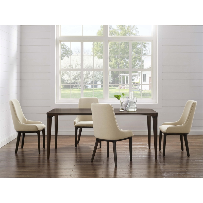 Maklaine Dining Chairs Solid Bamboo Coffee Finish Upholstery Set of 2