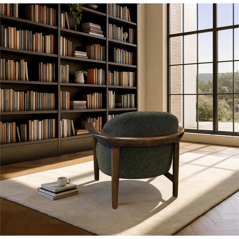 Maklaine Oakley Armchair with Pine Finish and Polyester Upholstery