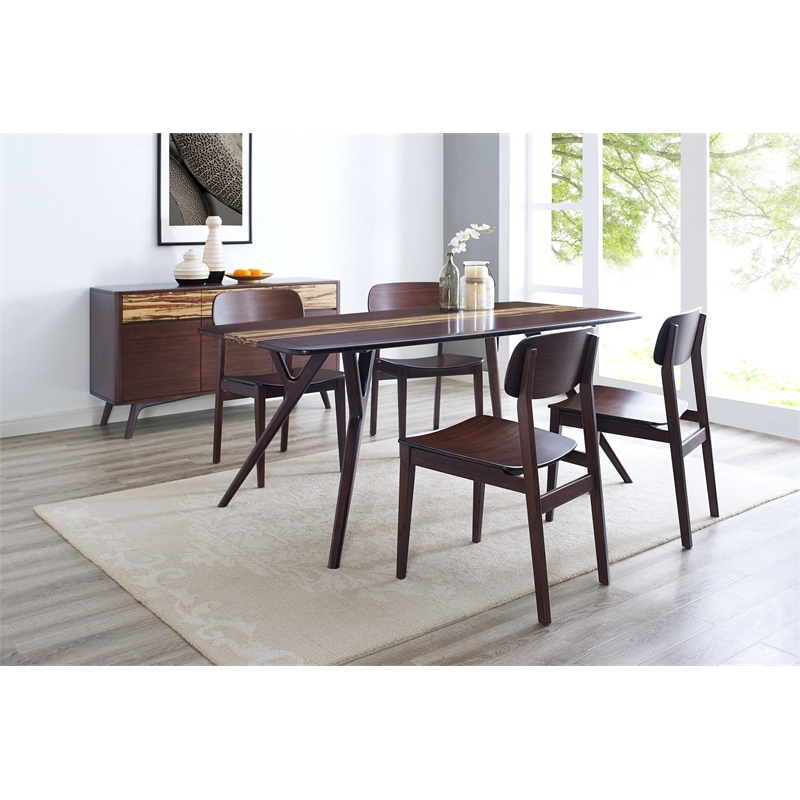 Maklaine Dining Table in Burgundy with Solid Bamboo Construction