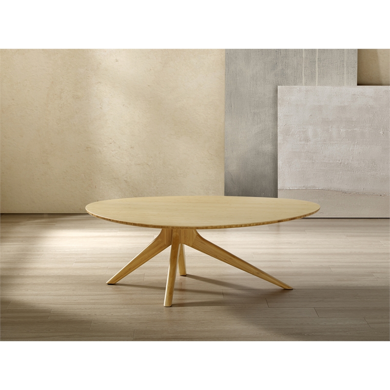 Maklaine Coffee Table in Sand Bamboo Finish with Oval Top