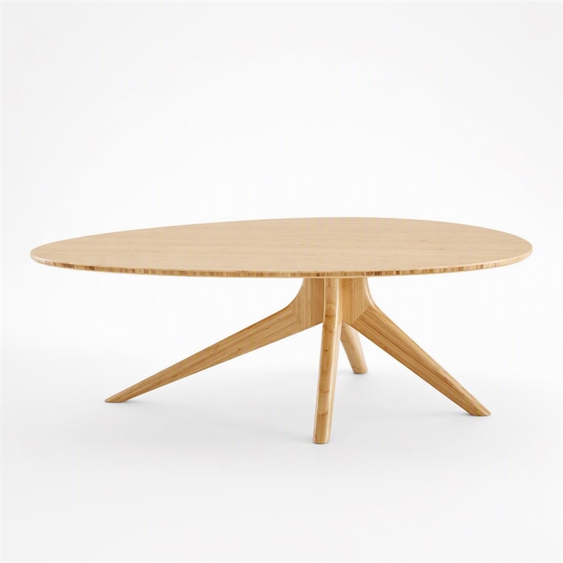 Maklaine Coffee Table in Sand Bamboo Finish with Oval Top