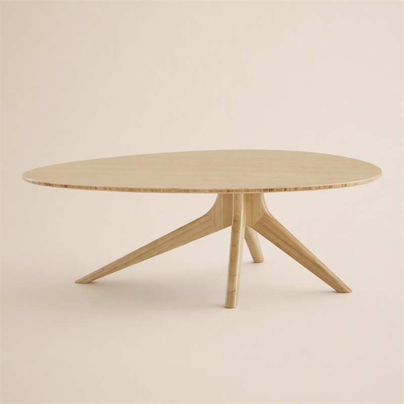 Maklaine Coffee Table in Sand Bamboo Finish with Oval Top