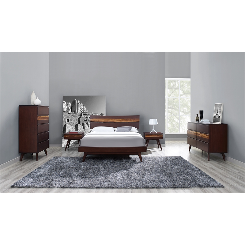 Maklaine Queen Platform Bed in Burgundy Finish