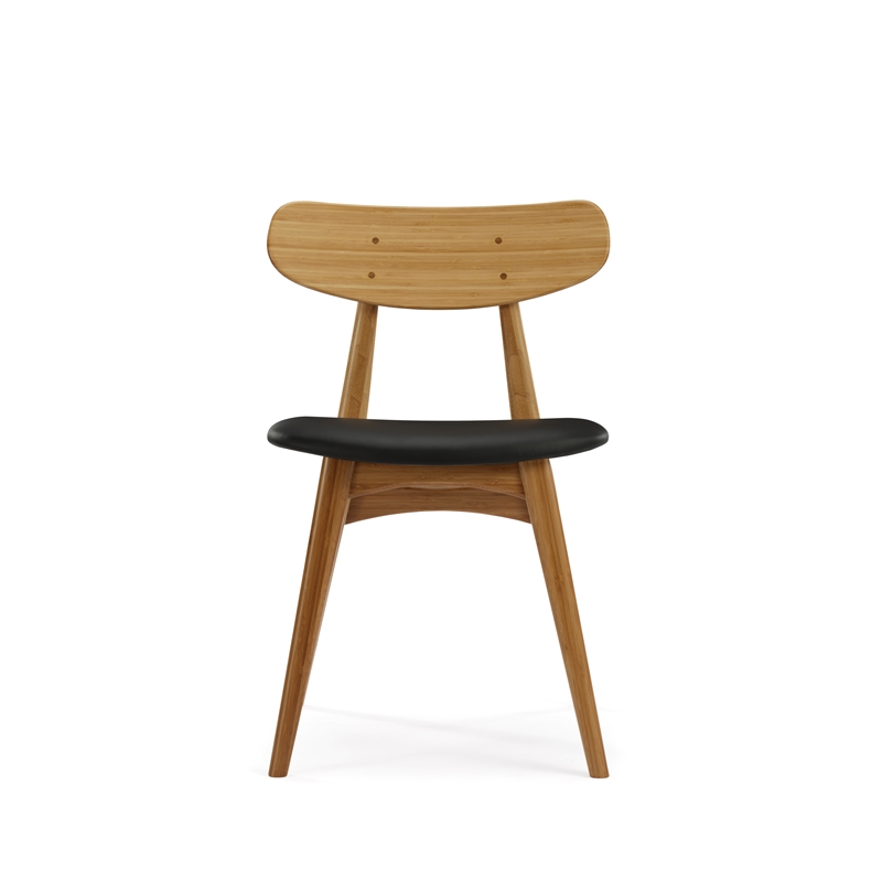 Maklaine Dining Chair with Leather Seat in Golden Bamboo (Set of 2)