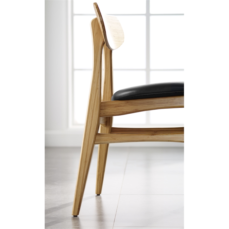 Maklaine Dining Chair with Leather Seat in Golden Bamboo (Set of 2)