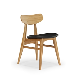 Maklaine Dining Chair with Leather Seat in Golden Bamboo (Set of 2)