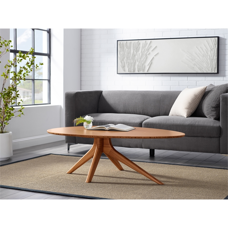 Maklaine Mid-Century Coffee Table in Copper Bamboo Finish