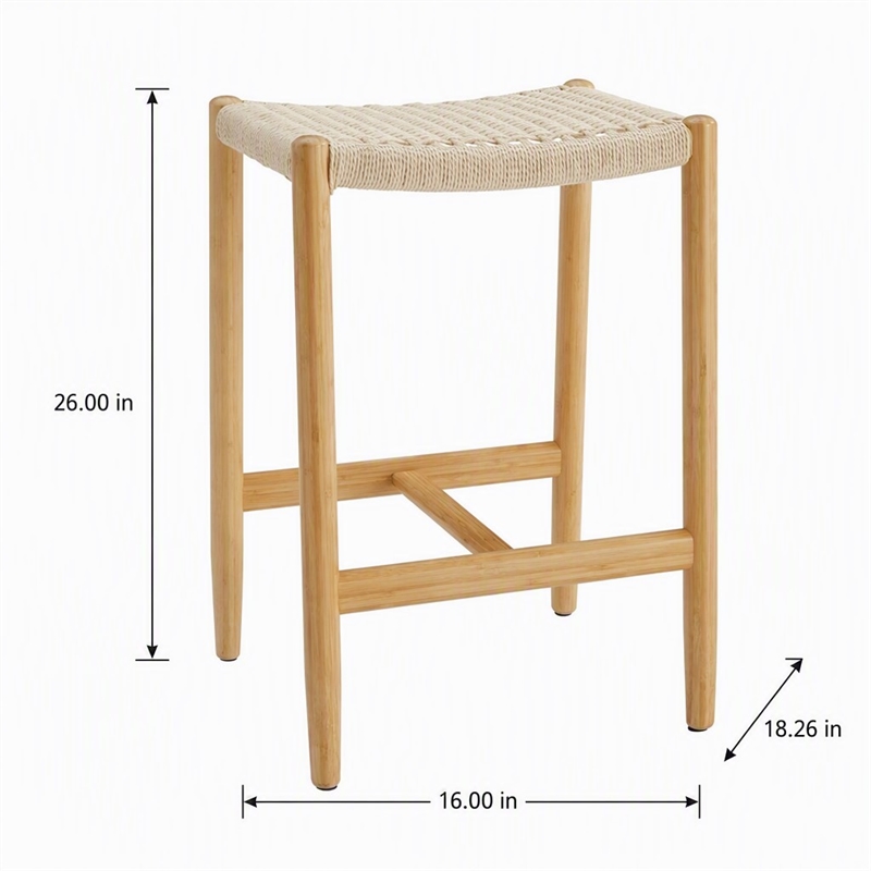 Maklaine Counter Height Stool in Wheat Bamboo with Twisted Cord Seat