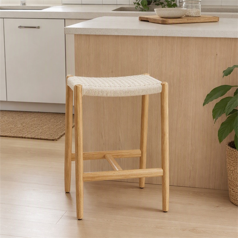 Maklaine Counter Height Stool in Wheat Bamboo with Twisted Cord Seat