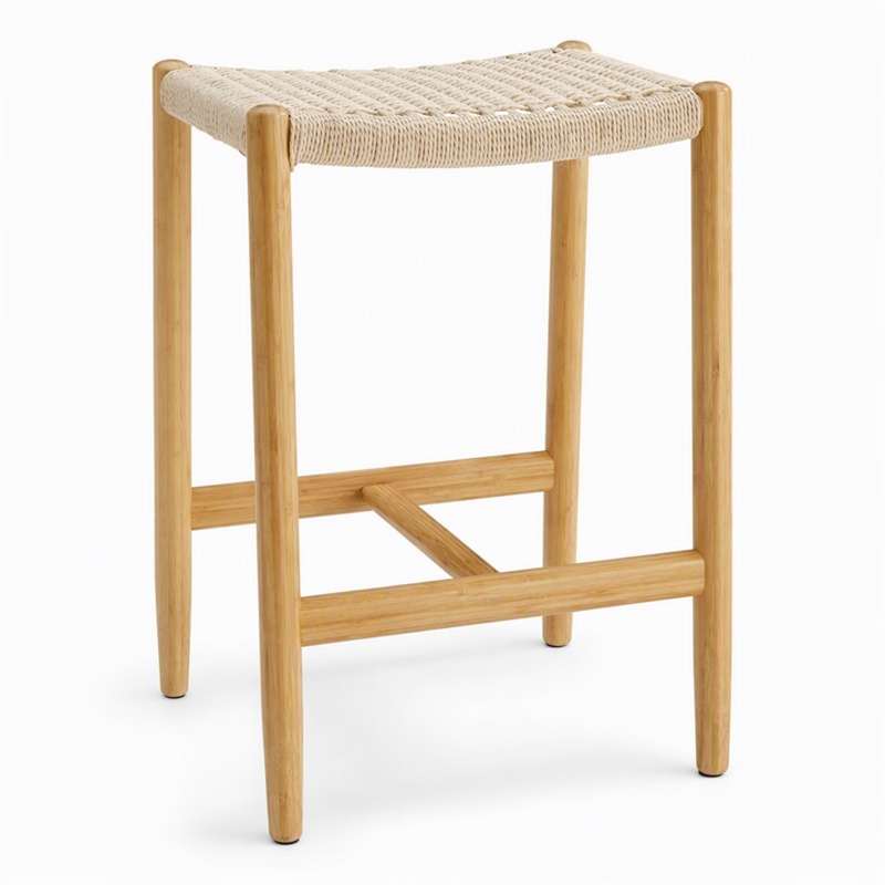 Maklaine Counter Height Stool in Wheat Bamboo with Twisted Cord Seat