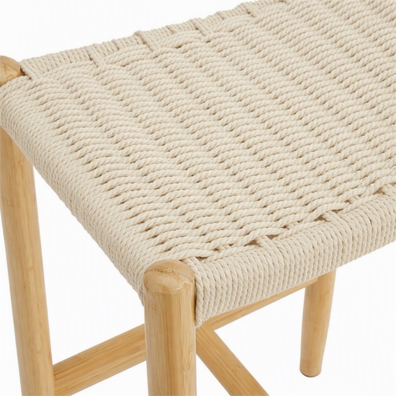 Maklaine Counter Height Stool in Wheat Bamboo with Twisted Cord Seat