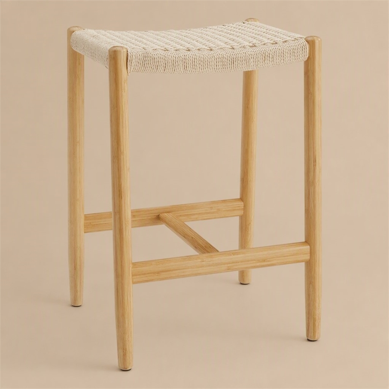 Maklaine Counter Height Stool in Wheat Bamboo with Twisted Cord Seat