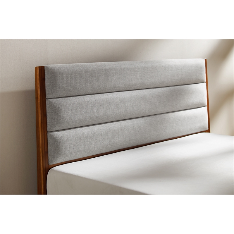 Maklaine Queen Platform Bed with Upholstered Headboard in Amber Bamboo