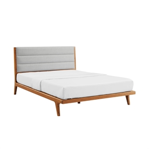 Maklaine Queen Platform Bed with Upholstered Headboard in Amber Bamboo
