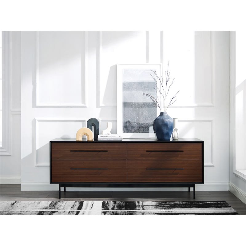 Maklaine 4 Drawer Double Dresser in Crimson Bamboo