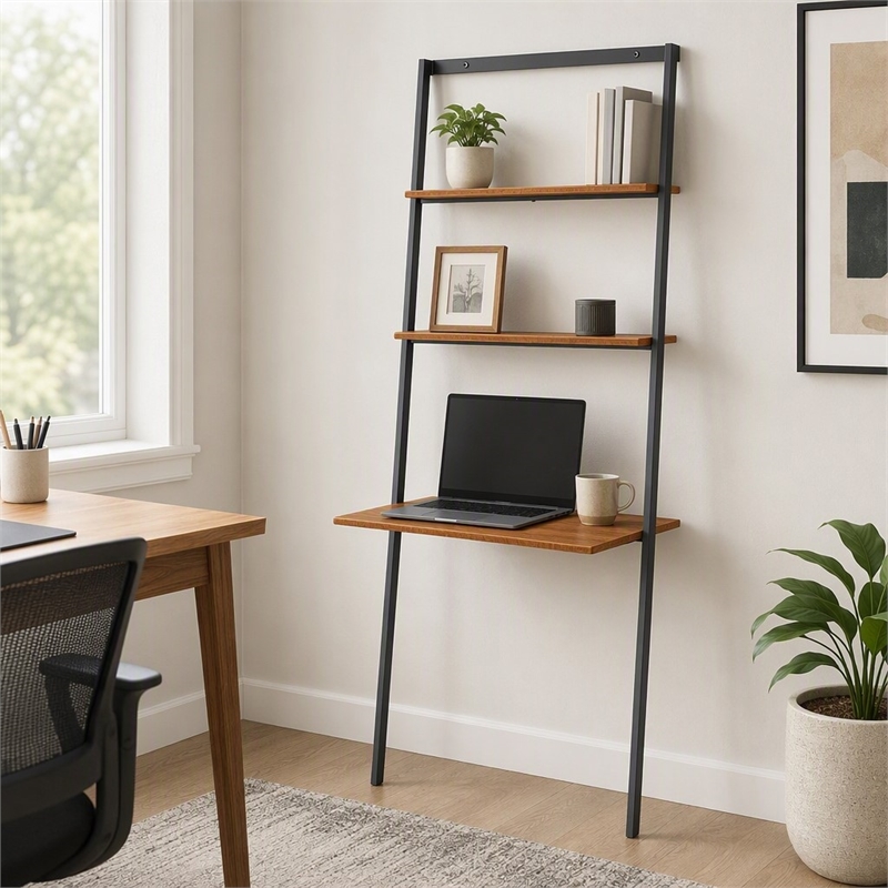 Maklaine Leaning Desk in Bamboo with Black Uprights