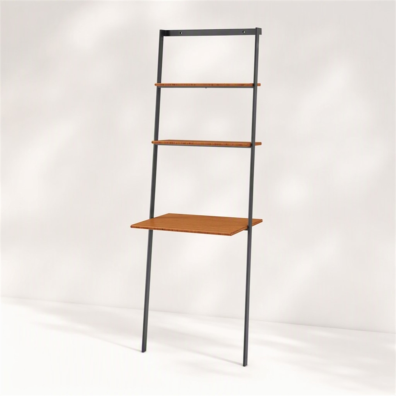 Maklaine Leaning Desk in Bamboo with Black Uprights