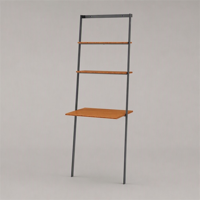 Maklaine Leaning Desk in Bamboo with Black Uprights