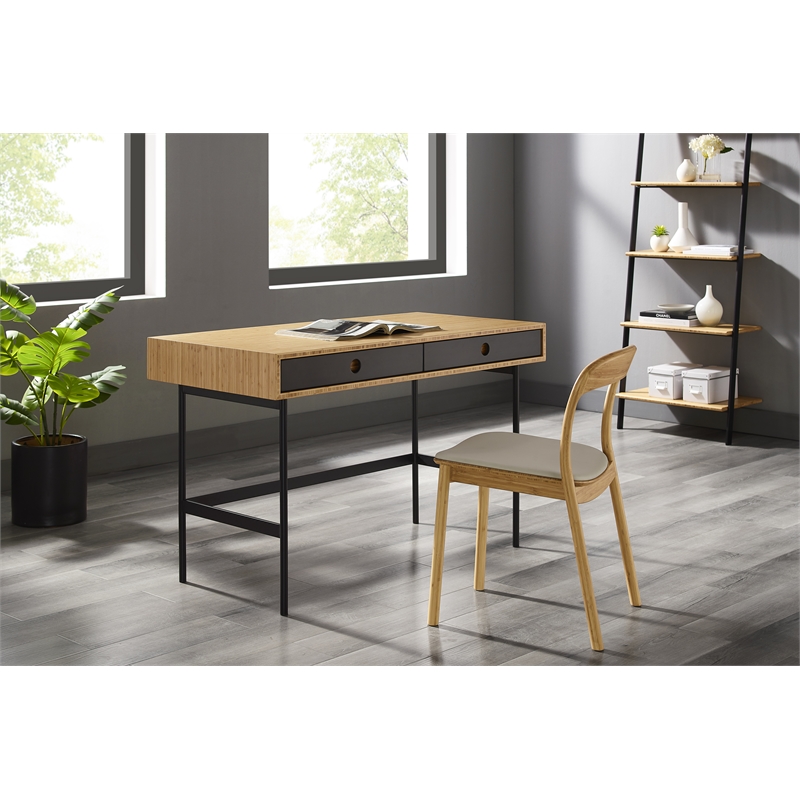 Maklaine Leaning Shelf with Solid Bamboo Shelves and Wheat Finish