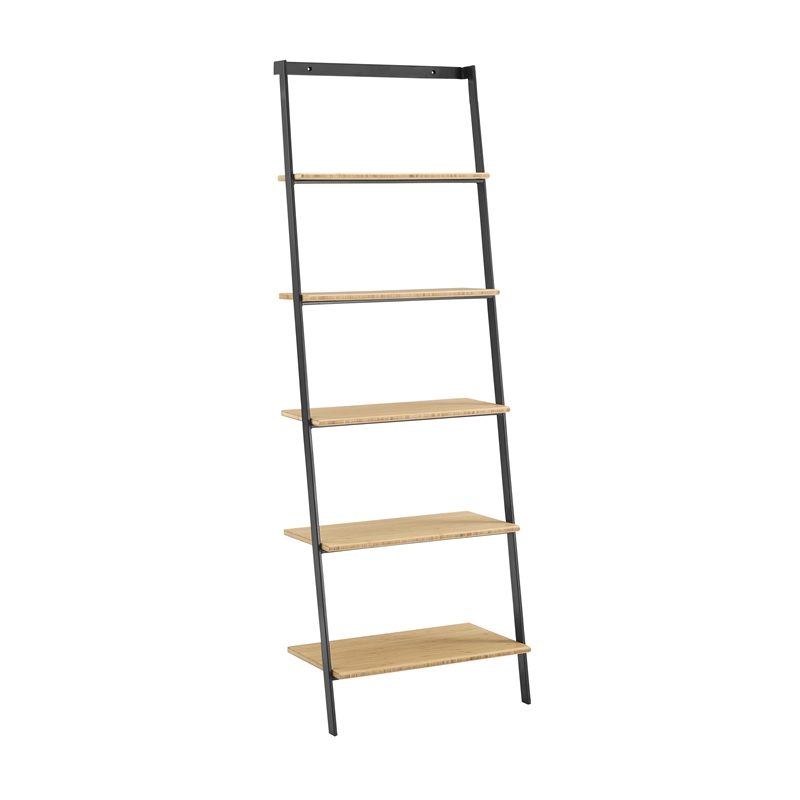 Maklaine Leaning Shelf with Solid Bamboo Shelves and Wheat Finish