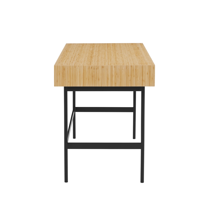 Maklaine Desk with Wheat Bamboo Finish and Black Powder-Coated Steel Legs